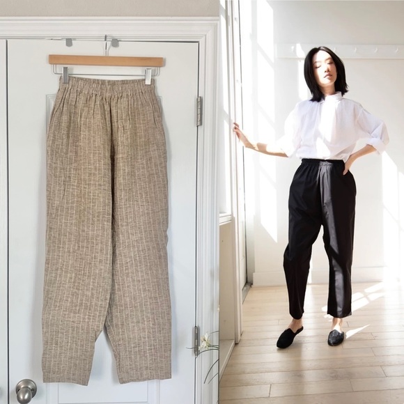 Gallego Desportes | Tapered Trouser in Natural Pinstripe - Linen Pants - Picture 1 of 10